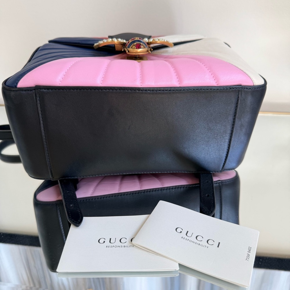 RARE Gucci Queen Margaret Tropuntata Bamboo Multicolor Backpack Pearl Bee Clasp - Picture 12 of 16